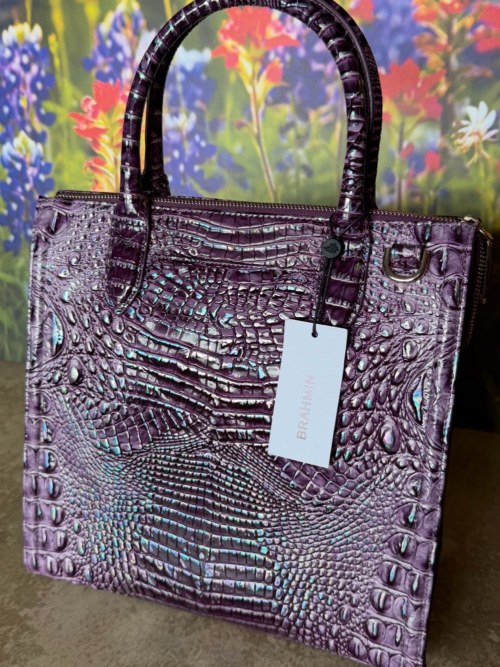 BRAHMIN Purple passion Caroline NWT PRETTY EYE PLACEMENT IRIDESCENT GLOW FIRM $ - Picture 13 of 16